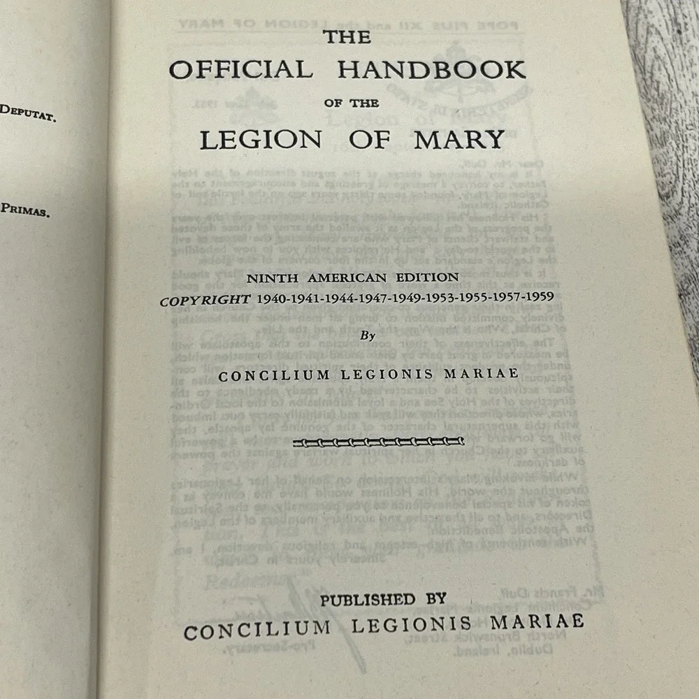 Vintage 1959 Legio Mariae Hardcover Book Official Handbook Legion of Mary 9th Ed